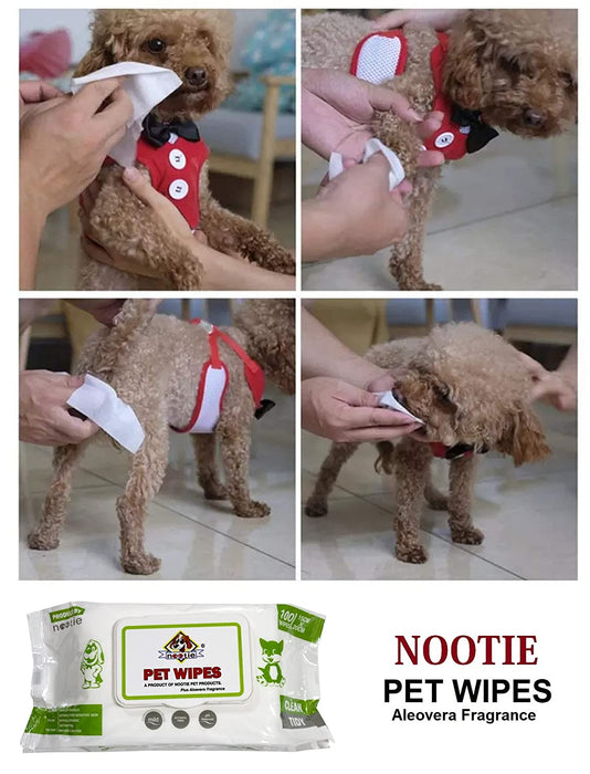 Nootie Wet Pet Wipes for Cats, Dogs, Puppies & Pets with Fresh Aloe Vera Fragrance 15cm X 20cm