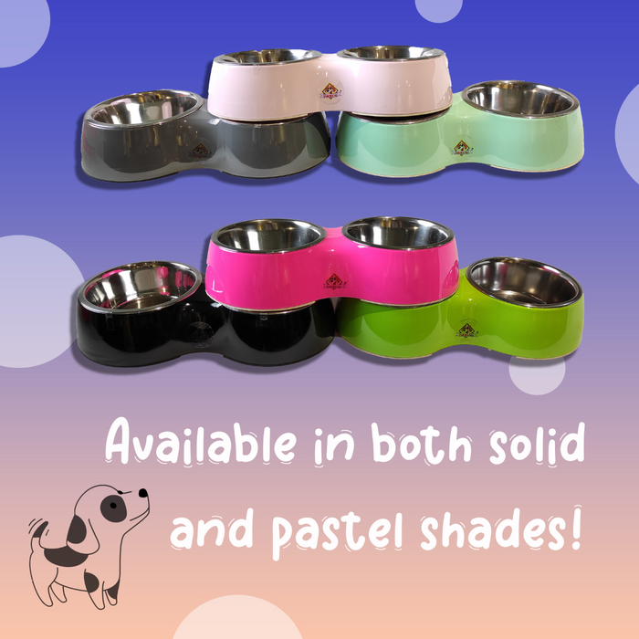 Nootie Peach Stainless Steel Double Diner Dog and Cat Food Bowls With Anti Slip Mat