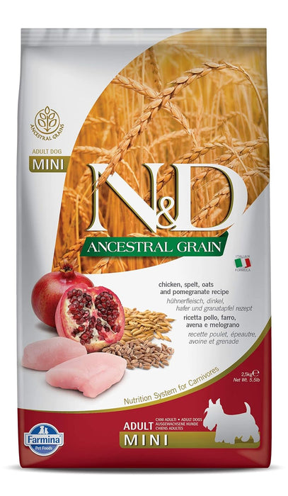 Farmina N&D Ancestral Grain Chicken & Pomegranate Adult Mini Dog Dry Food 2.5 Kg