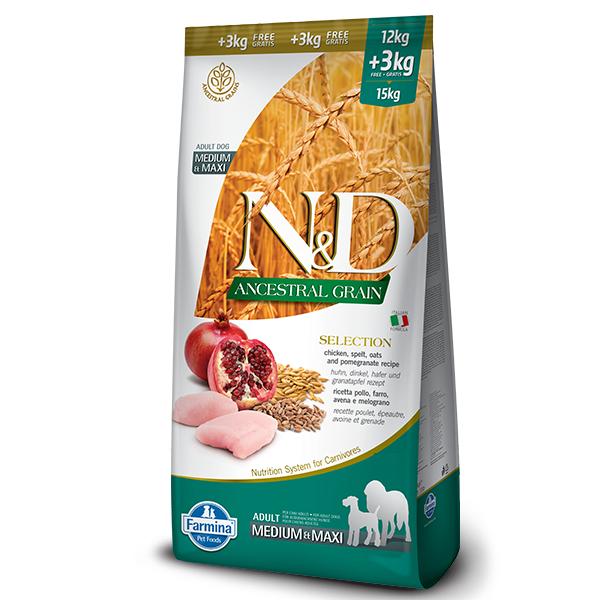 Farmina N&D Chicken & Pomegranate Ancestral Grain Selection Adult Medium Maxi Dog Dry Food