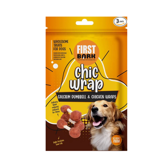 FIRST BARK CHIC WRAP CALCIUM DUMBBELL & CHICKEN WRAP 70GM