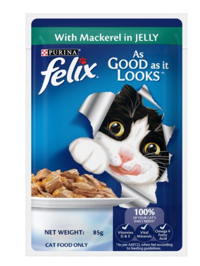 PURINA FELIX WITH MACKEREL IN JELLY ADULT WET CAT FOOD 85GM