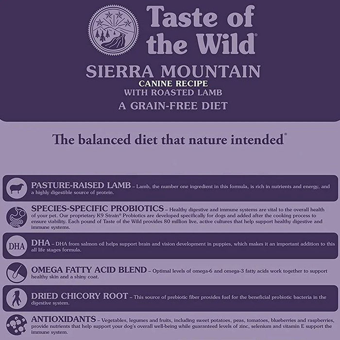 Taste of the Wild Dry Dog Food Sierra Mountain Canine (Roasted Lamb) 5.6-Kg