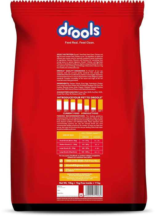 Drools Chicken and Egg Adult Dry Dog Food, 10kg + 1kg Free (H)