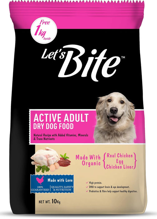 Let's Bite Active Adult Dog Food 10kg (+1kg Extra Free Inside)