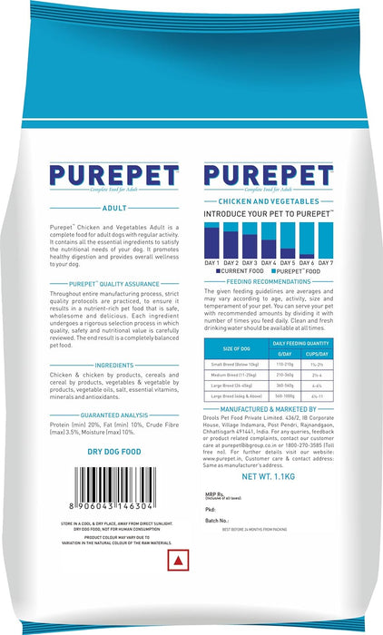 Purepet Chicken & Veg Adult Dog Food, 1.1kg (Buy 1 Get 1 Free)