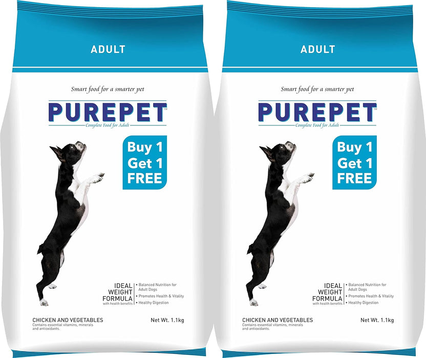 Purepet Chicken & Veg Adult Dog Food, 1.1kg (Buy 1 Get 1 Free)