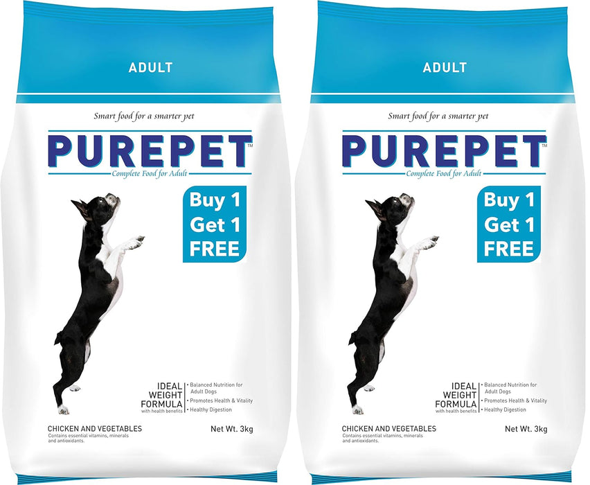 Purepet Chicken & Veg Adult Dog Food, 3kg (Buy 1 Get 1 Free)