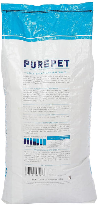 Purepet Chicken and Veg Adult Dry Dog Food, 15kg (+2kg Extra Free Inside)