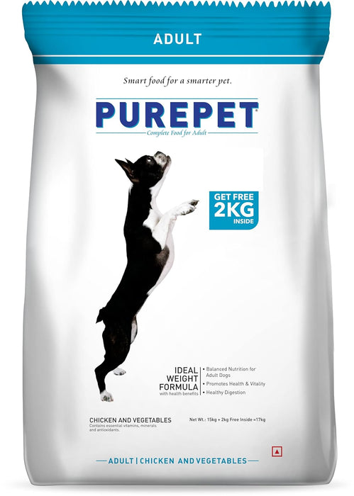 Purepet Chicken and Veg Adult Dry Dog Food, 15kg (+2kg Extra Free Inside)