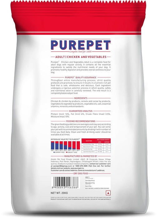 Purepet Chicken &amp; Vegetable Adult Dog Food, 20kg