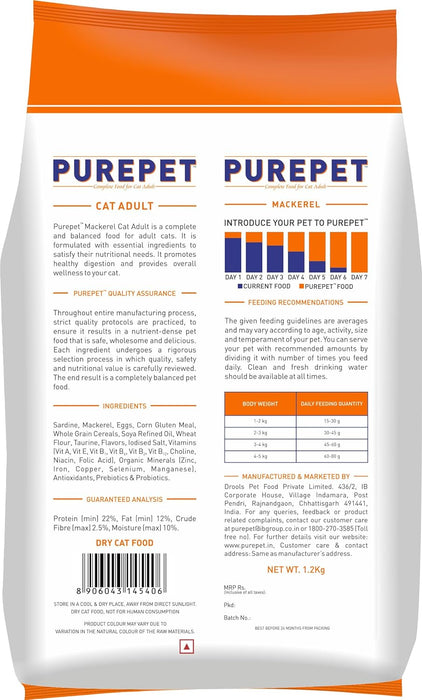 Purepet Mackerel Adult Cat Food, 1.2kg