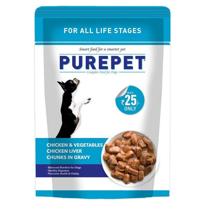 Purepet Wet Dog Food, Chicken and Vegetable Chunks in Gravy, 24 Pouches (24 x 70g)