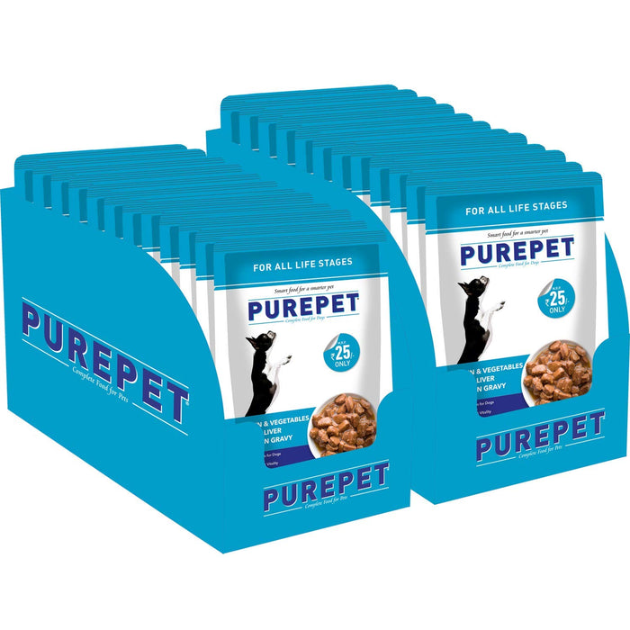 Purepet Wet Dog Food, Chicken and Vegetable Chunks in Gravy, 24 Pouches (24 x 70g)