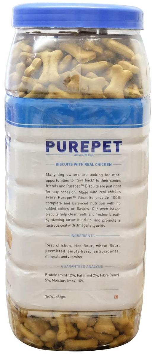 Purepet Milk Flavour Real Chicken Biscuit Dog Treats Jar 455g The Pet Point
