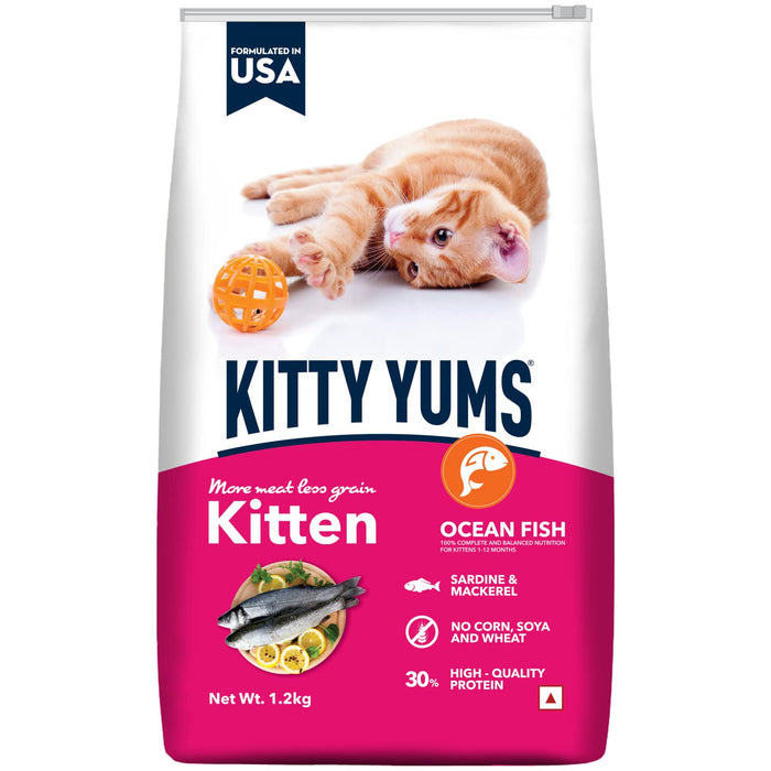 Kitty Yums Kitten(1-12 Months) Dry Cat Food, Ocean Fish, 1.2kg