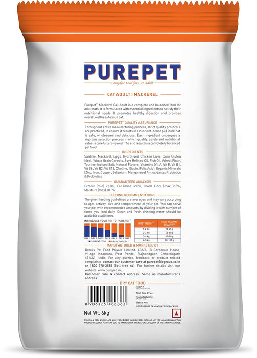 Purepet Mackerel Adult Cat Food, 6 kg