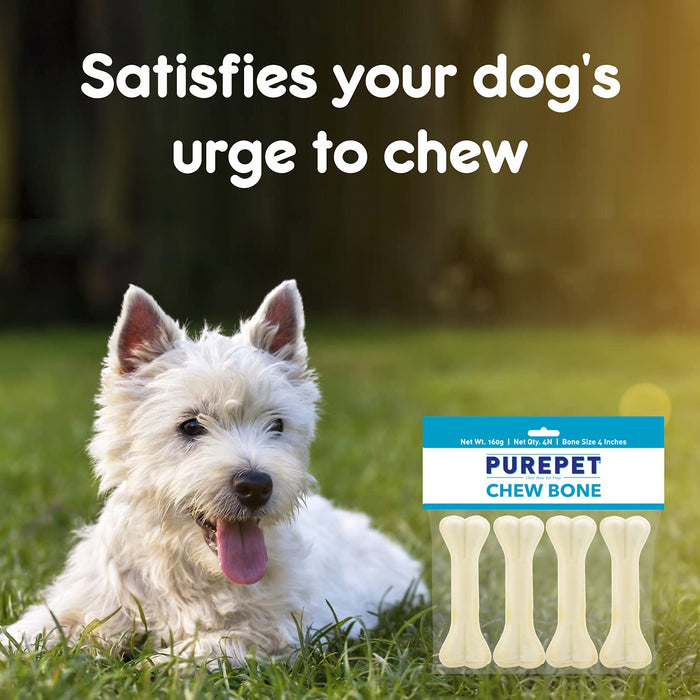 Purepet Pressed Chew Bones, Dog Treats, 4 inches - Pack of 4 Bones