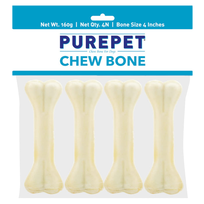 Purepet Pressed Chew Bones, Dog Treats, 4 inches - Pack of 4 Bones