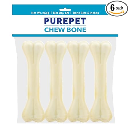 Purepet Pressed Chew Bones, Dog Treats, 6 inches - Pack of 4 Bones