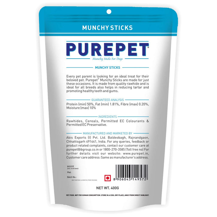 Purepet Munchy Sticks, Chicken Flavour, Dog Treats, 400 g