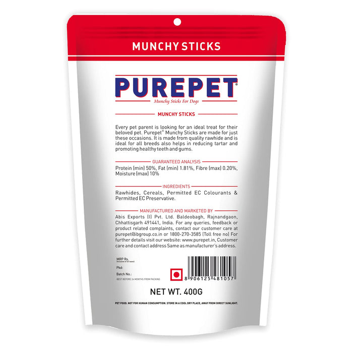 Purepet Munchy Sticks, Mutton Flavour, Dog Treats, 400g