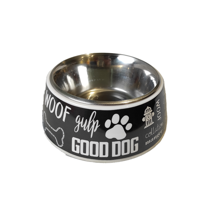 Nootie Black Melamine GOOD dog Paw & Bone Printed Stainless Steel Non Skid Bowl For Dog/Cat