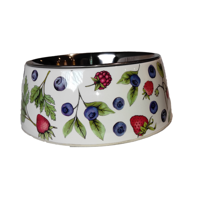 Nootie Blueberry Leaf & Strawberry Printed Stainless Steel Non Skid Bowl For Dog/Cat