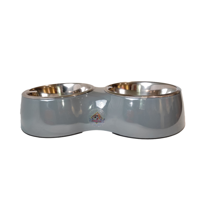 Nootie Grey Stainless Steel Double Diner Dog and Cat Food Bowls With Anti Slip Mat