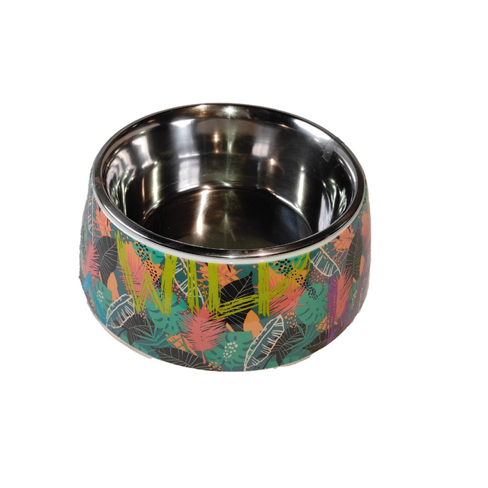 Nootie 3D Leaf Printed Stainless Steel Non Skid Bowl For Dog/Cat