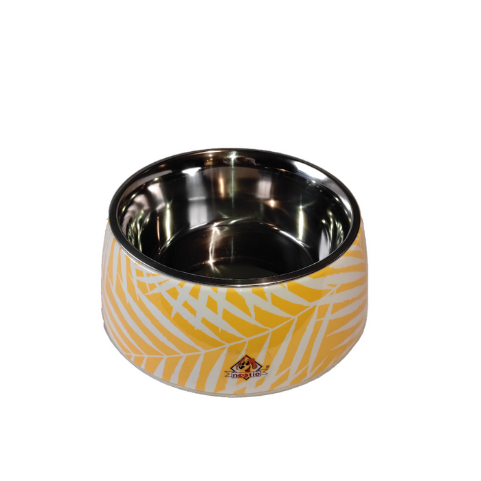 Nootie Yellow Leaf Design Stainless Steel Non Skid Bowl For Dog/Cat