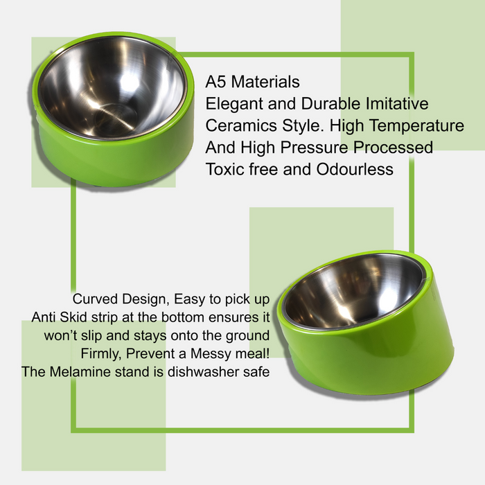 Nootie Grey Solid Melamine Slant Food & Water Feeder Bowl For Dogs/Cat