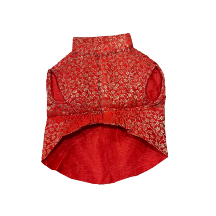 Nootie Check Print Designer Sherwani for Dogs, (Red Color)