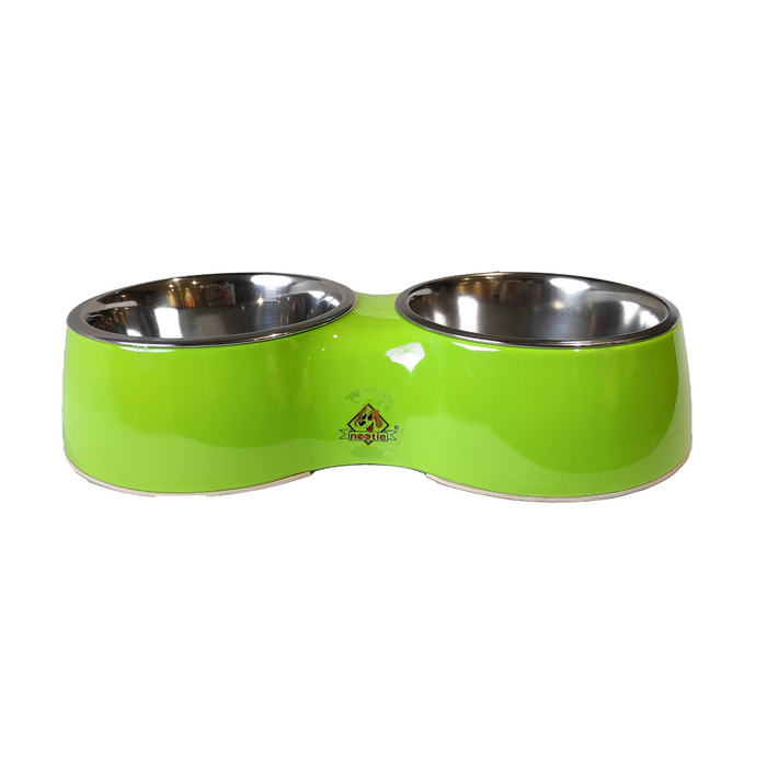 Nootie Green Stainless Steel Double Diner Dog and Cat Food Bowls With Anti Slip Mat