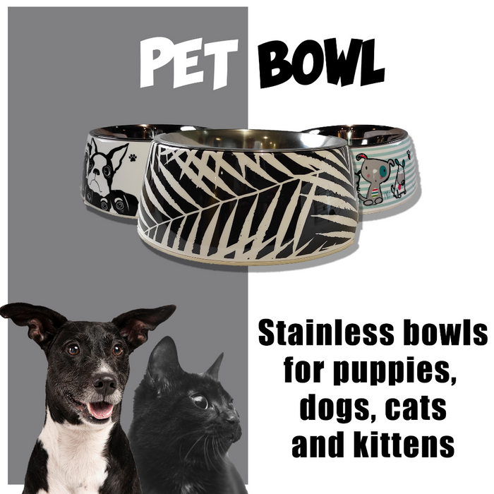 Nootie Black Leaf Design Stainless Steel Non Skid Bowl For Dog/Cat