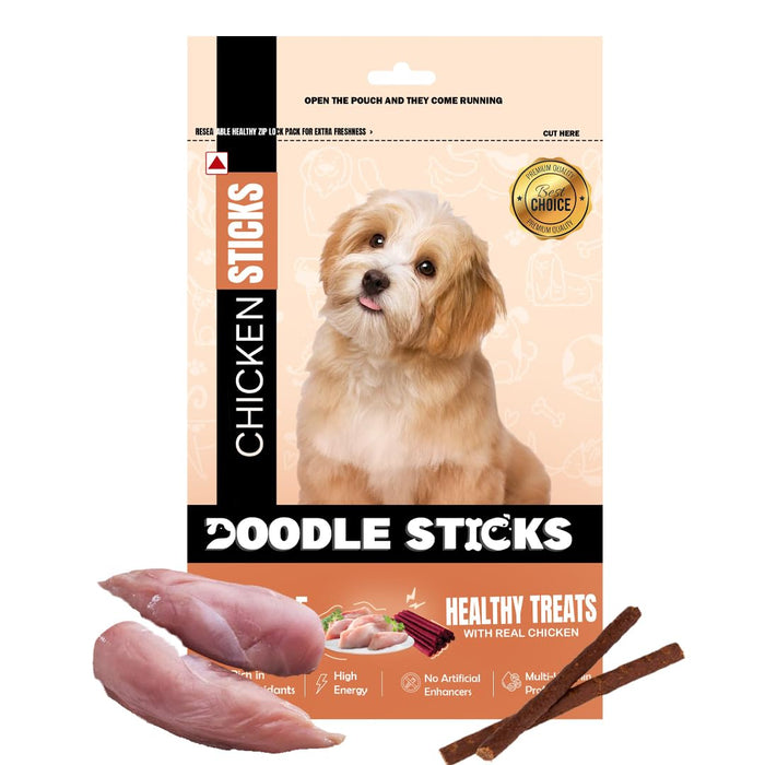 Doodle Sticks Suitable for All Breads Healthy Treats with Real Chicken (Chicken Sticks) by Nootie