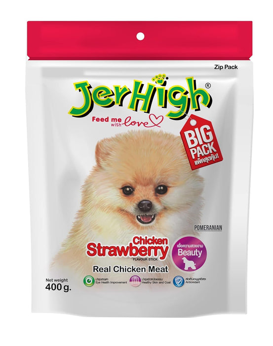 Jerhigh High Chicken Meat Stawberry Stick Dog Treats, Fully Digestible Healthy Snack & Training Treat, Size- 400 gm (Pack of 1)