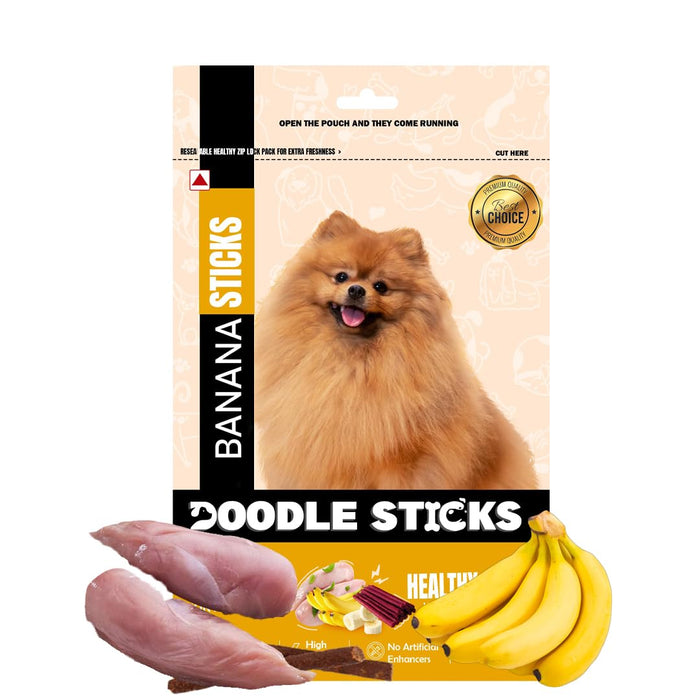 Doodle Sticks Suitable for All Breads Healthy Treats with Real Chicken (Banana Sticks) by Nootie