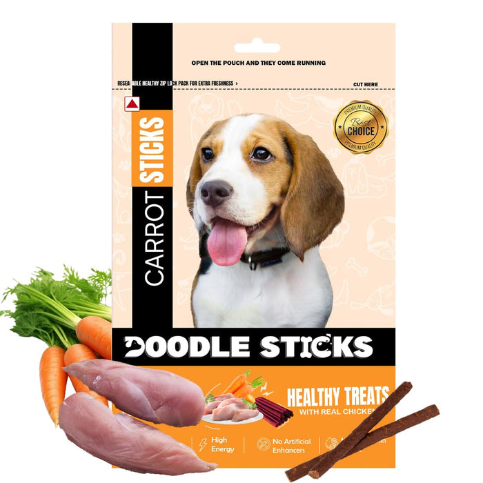 Doodle Sticks Suitable for All Breads Healthy Treats with Real Chicken (Carrot Sticks) by Nootie