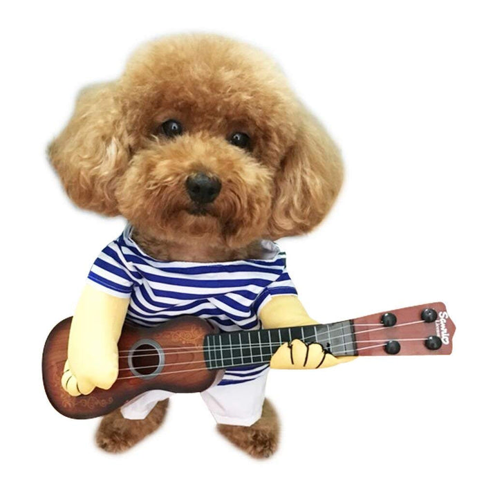 Nootie Pet Dog and Cat Funny Guitar Player Costume for Halloween, Christmas, Cosplay, Party (Blue)