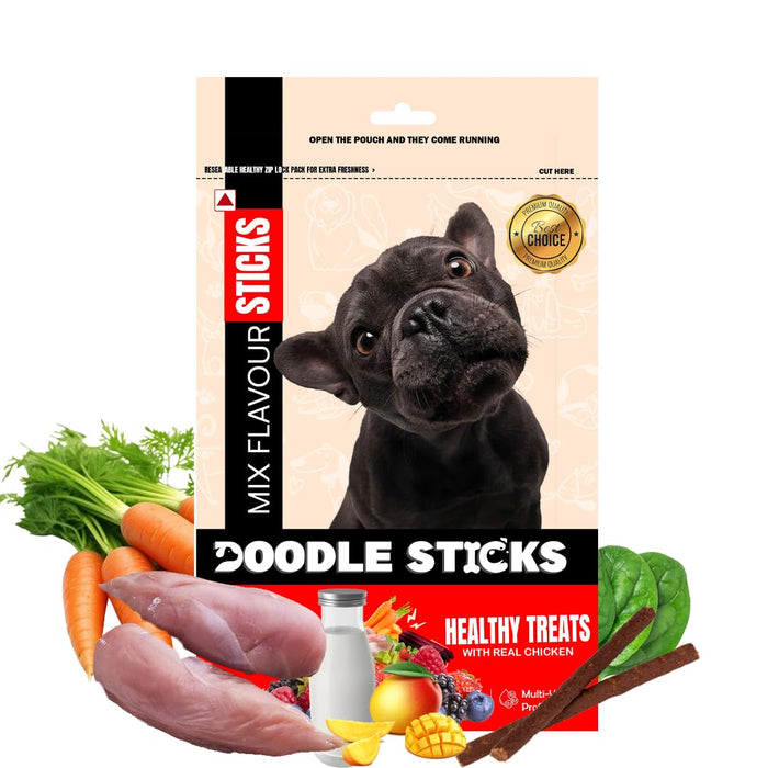 Doodle Sticks Suitable for All Breads Healthy Treats with Real Chicken (Mix Sticks) by Nootie