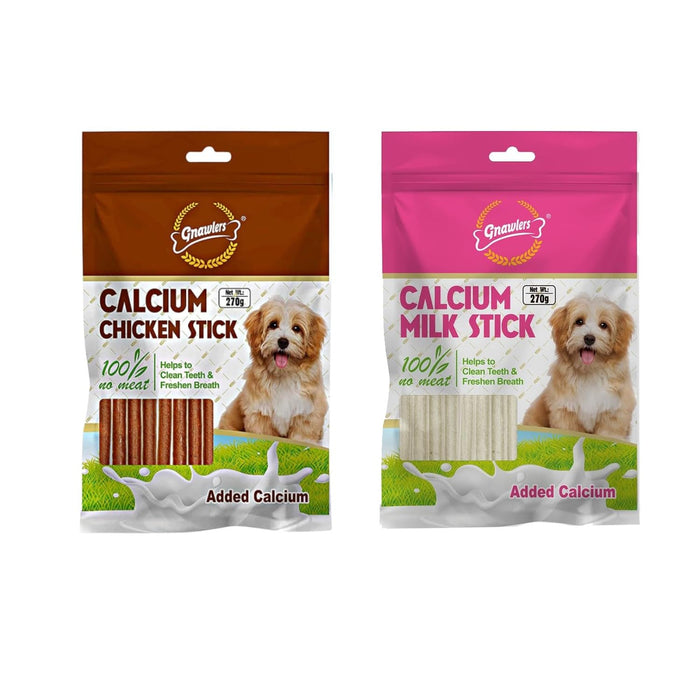 Gnawlers (Calcium Chicken Stick X 1 & Calcium Milk Stick X 1) Dog Treat Combo