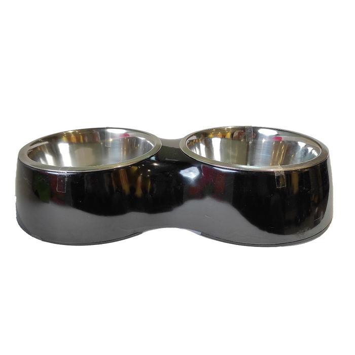 Nootie Black Stainless Steel Double Diner Dog and Cat Food Bowls With Anti Slip Mat