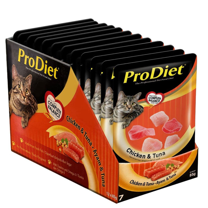 ProDiet Wet cat Food for Adult (1 + Years), Chicken & Tuna Flavour 12 Pouches (12 x 85g)