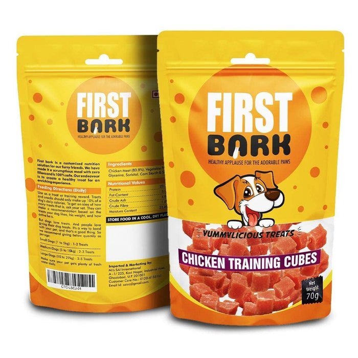 FirstBark Chicken Jerky Dog Treats, Human Grade High Protein Chicken, Fully Digestible Healthy Snack & Training Treat, Chicken Training Cubes 70g (Pack of 2)