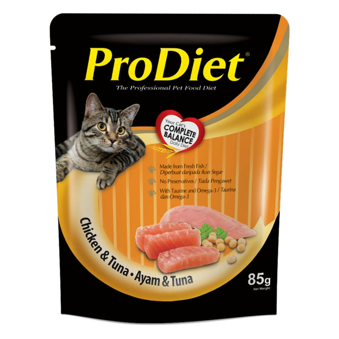 ProDiet Wet cat Food for Adult (1 + Years), Chicken & Tuna Flavour 12 Pouches (12 x 85g)