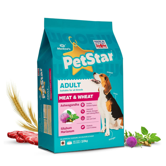 Mankind PetStar Adult Dry Dog Food | 10kg | Meat Flavour | Clinically Tested | Power of 20+ Ingredients