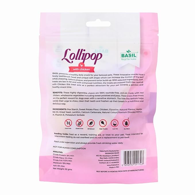 Basil Gluten Free Treats Chews Guilt Free Lollipop for Dogs