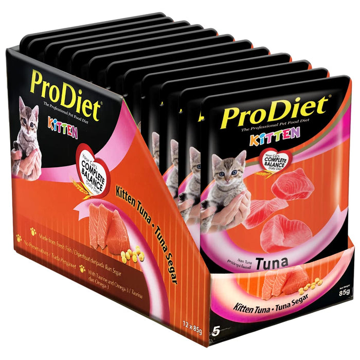 ProDiet Wet cat Food for Kitten (2-12 Months), Tuna Flavour 12 Pouches (12 x 85g)