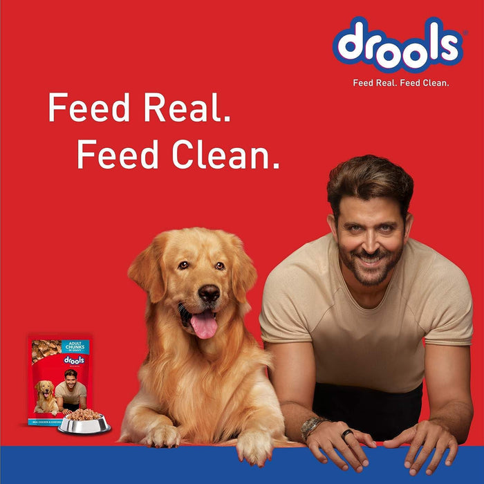 Drools Adult Wet Dog Food, Real Chicken and Chicken Liver Chunks in Gravy,6 Pouches (6 x 150g)